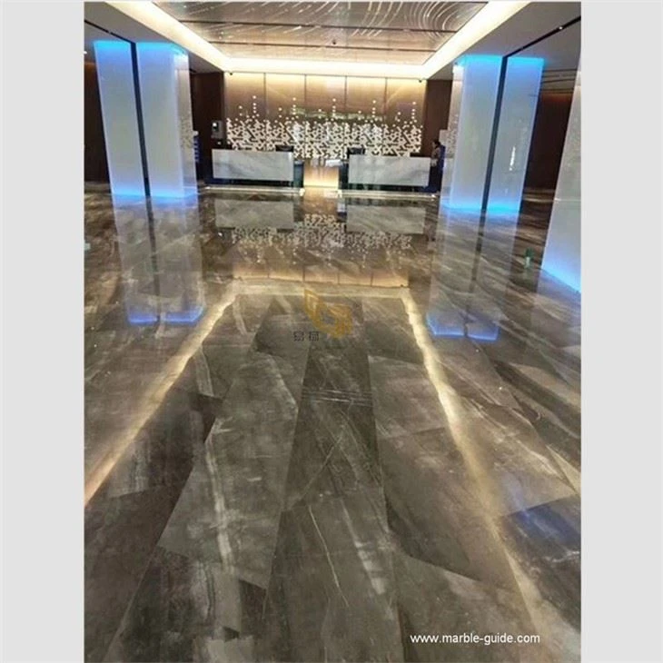 Gold Brick Gray Marble Effect Floor Tiles